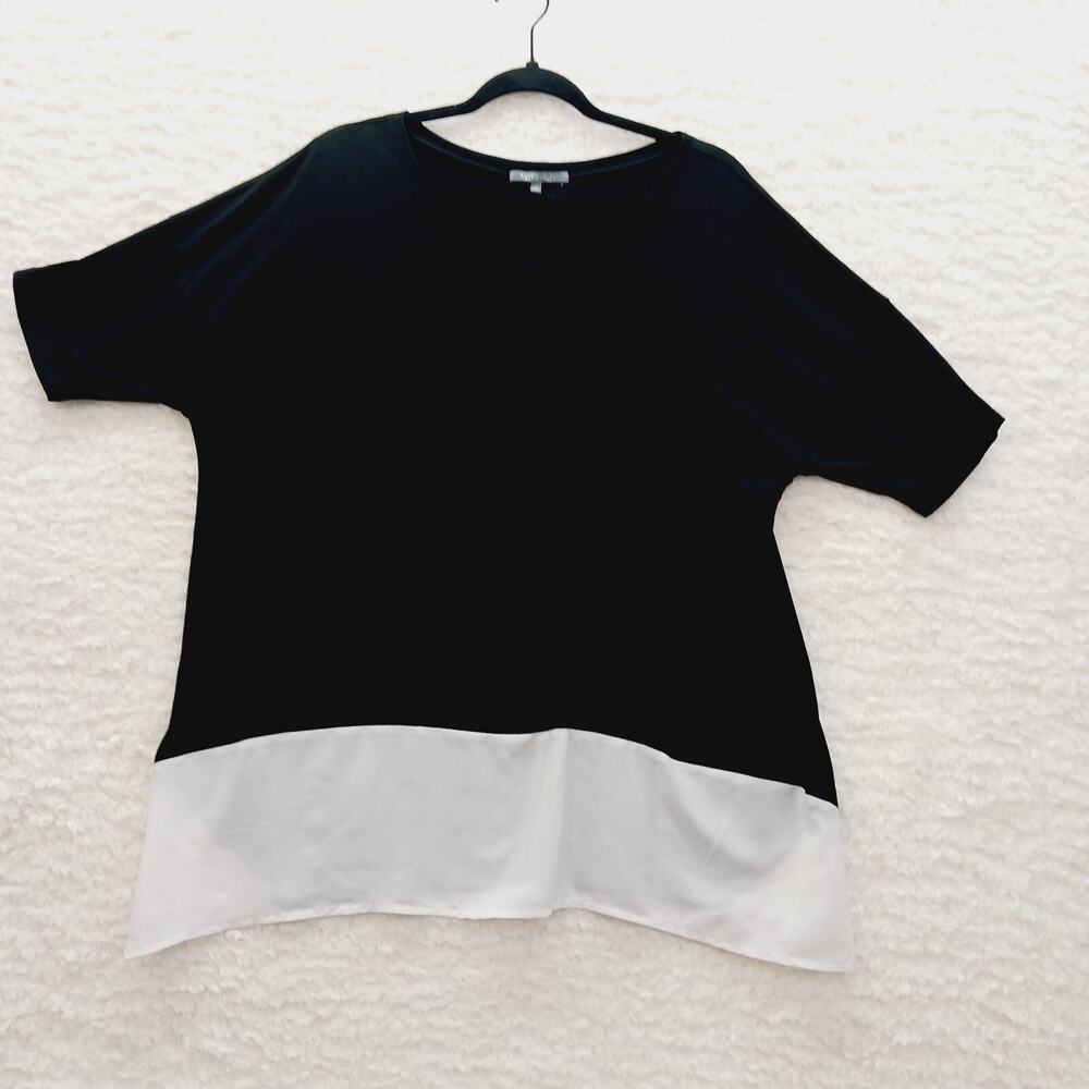 Blouse Black White T-Shirt Minimalist Office Colorblock Goth Whimsygoth Size XL